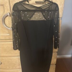 Elegant Black Dress with Sheer Pearl Detail